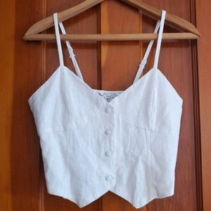 NEW Love Tree Linen White Button-Front Crop Top M